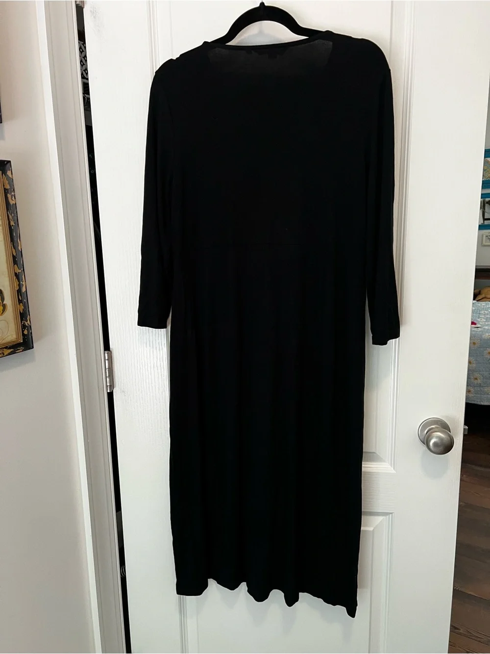 BODEN Black Draped V-Neck Maxi Dress with 3/4 Sleeves Size 16 long - Picture 7 of 12